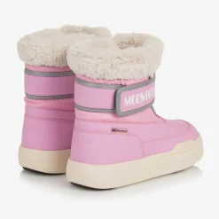 Moon Boot Pink Faux Fur Trim Velcro Boots Best