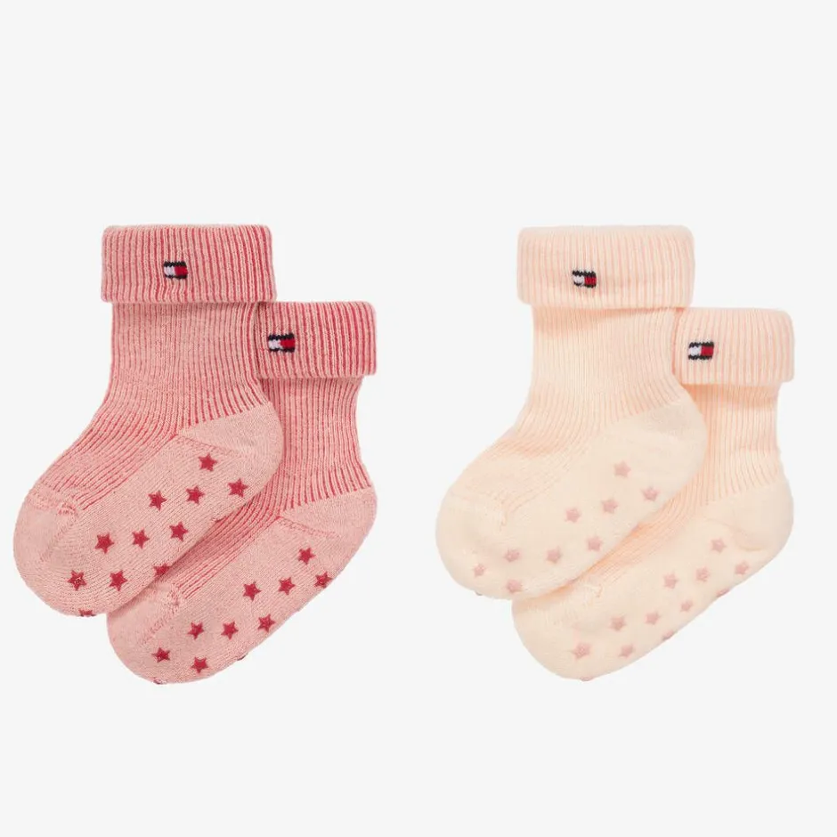 Tommy Hilfiger Pink Ribbed Cotton Baby Socks (2 Pack) Discount