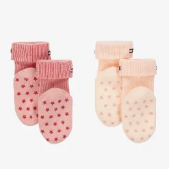 Tommy Hilfiger Pink Ribbed Cotton Baby Socks (2 Pack) Discount