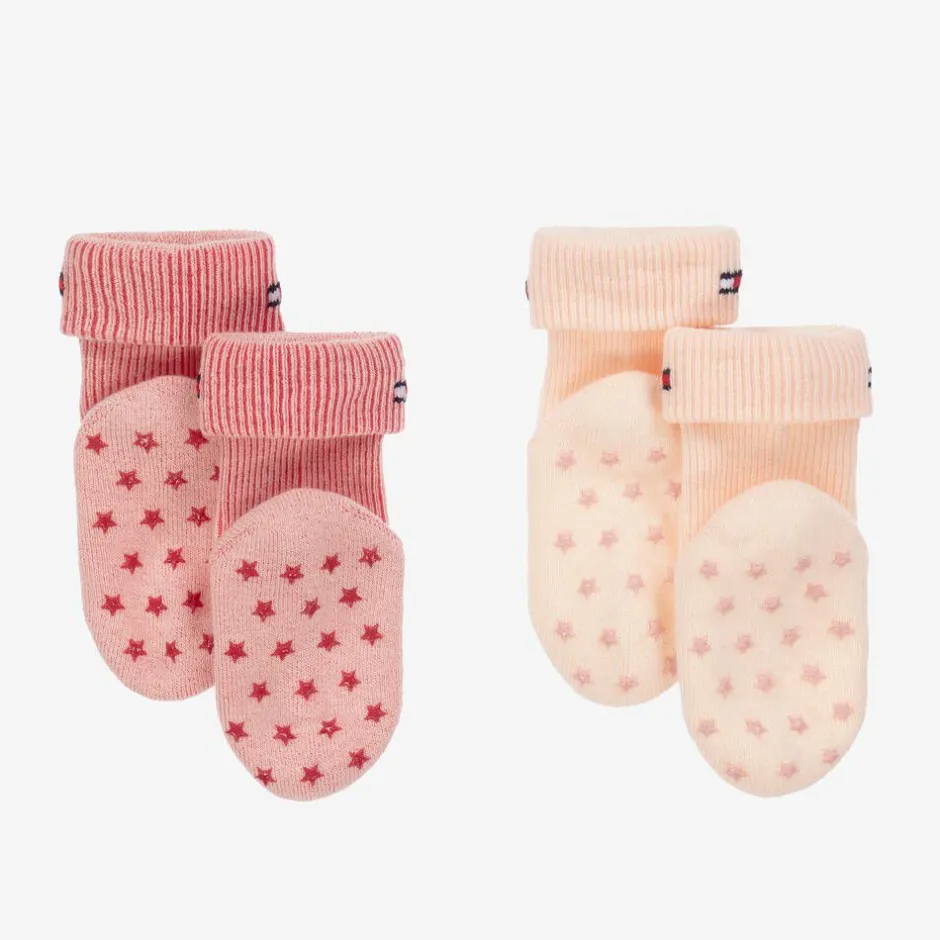 Tommy Hilfiger Pink Ribbed Cotton Baby Socks (2 Pack) Discount
