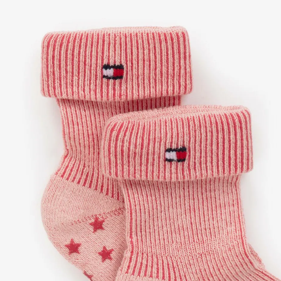 Tommy Hilfiger Pink Ribbed Cotton Baby Socks (2 Pack) Discount
