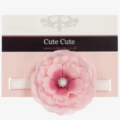 Cute Cute Pink Silk Flower & Ivory Headband with Diamanté Clearance