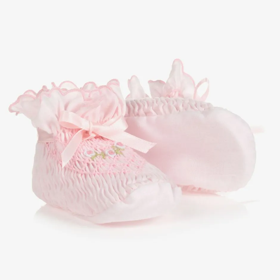 Sarah Louise Pink Smocked Baby Booties New