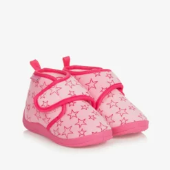 Playshoes Pink Star Velour Slippers Outlet