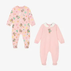 Moschino Baby Pink Teddy Bear Cotton Babygrows (2 Pack) Discount
