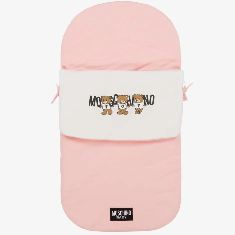 Moschino Baby Pink Teddy Bear Logo Cotton Baby Nest (80cm) Outlet