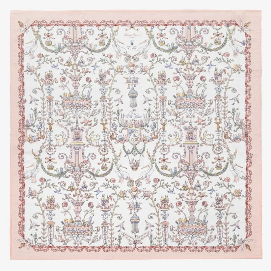 Atelier Choux Paris Pink Toile De Jouy Cotton Swaddle (95cm) Outlet