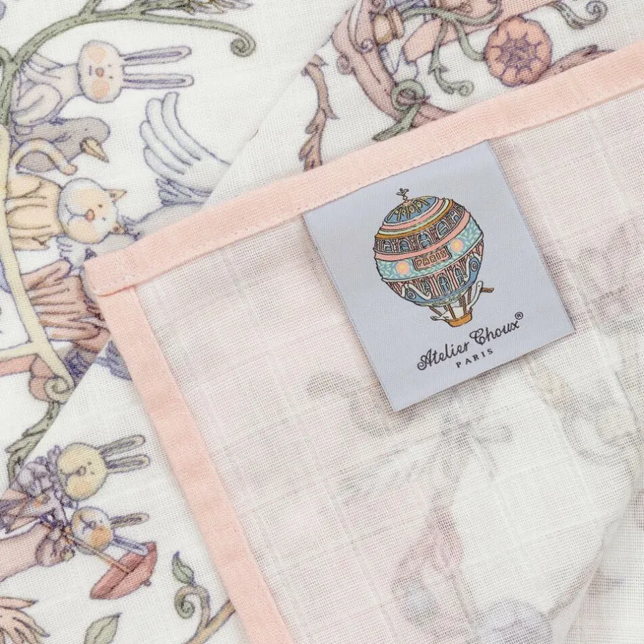 Atelier Choux Paris Pink Toile De Jouy Cotton Swaddle (95cm) Outlet