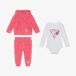 Guess Pink Velour Baby Tracksuit Set New