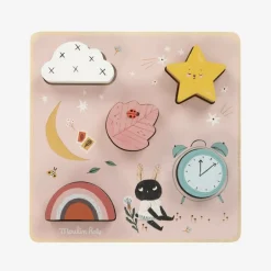 Moulin Roty Pink Wooden Sensory Puzzle (20cm) New