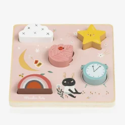 Moulin Roty Pink Wooden Sensory Puzzle (20cm) New