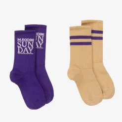 Mini Rodini Purple & Beige Organic Cotton Socks (2 Pack) Sale