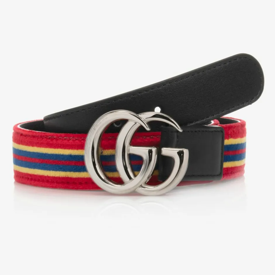 Gucci Red & Blue Striped Velvet Belt Sale