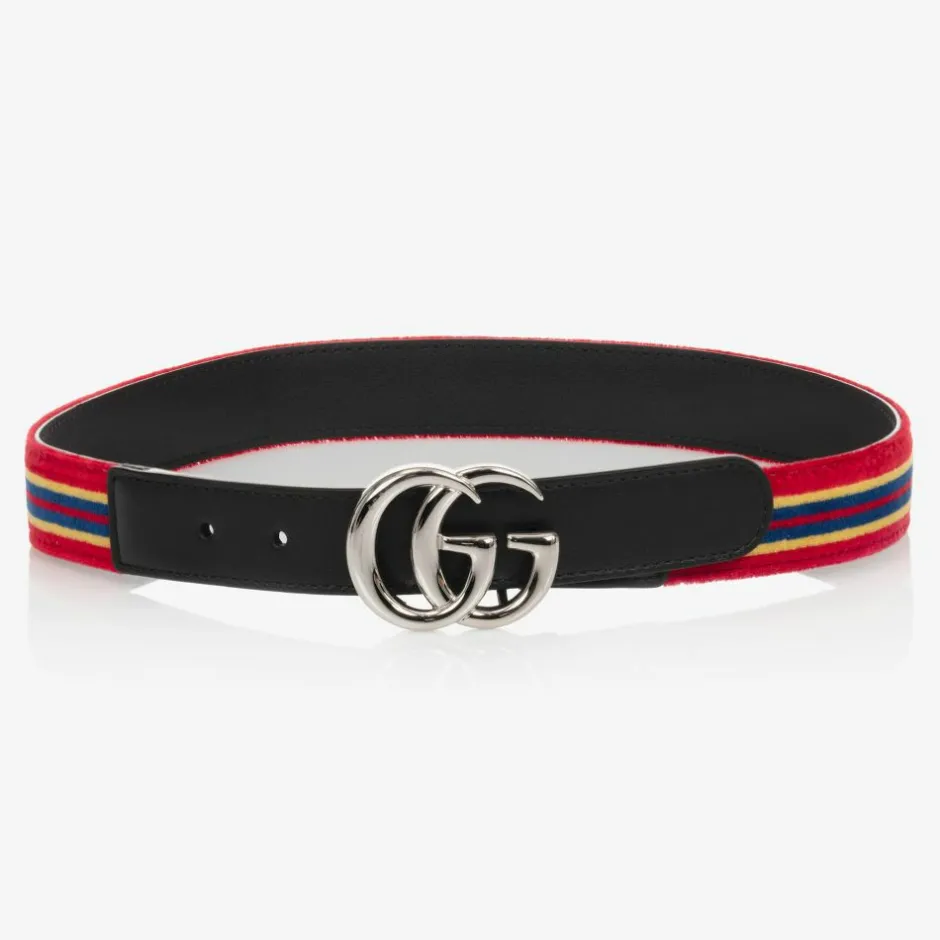 Gucci Red & Blue Striped Velvet Belt Sale