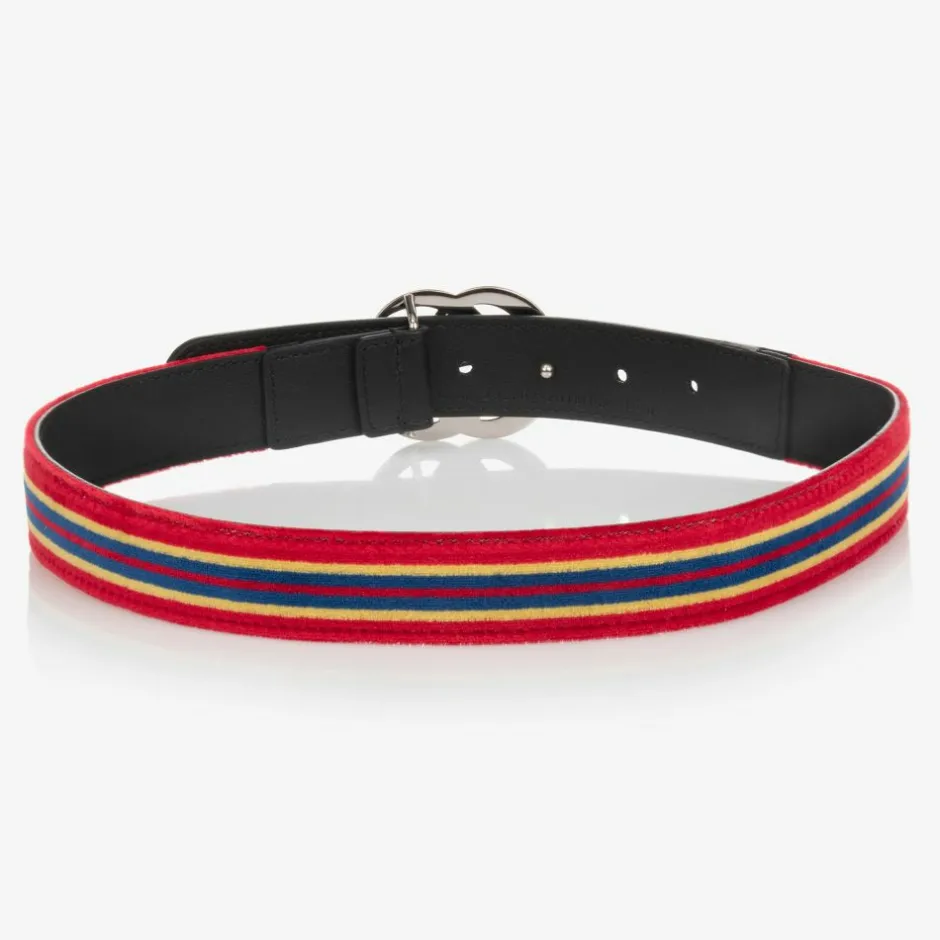 Gucci Red & Blue Striped Velvet Belt Sale