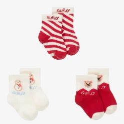 Guess Red & Ivory Cotton Baby Socks (3 Pack) Sale