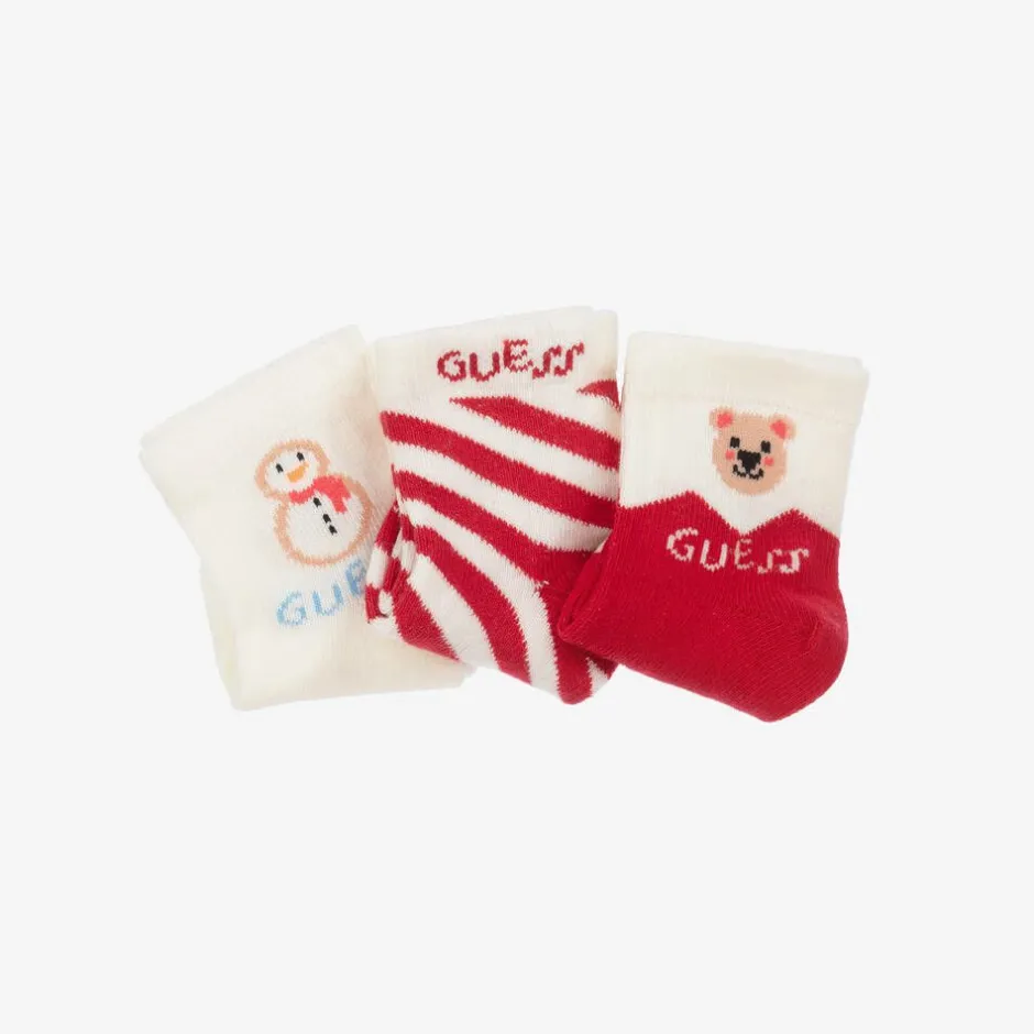 Guess Red & Ivory Cotton Baby Socks (3 Pack) Sale