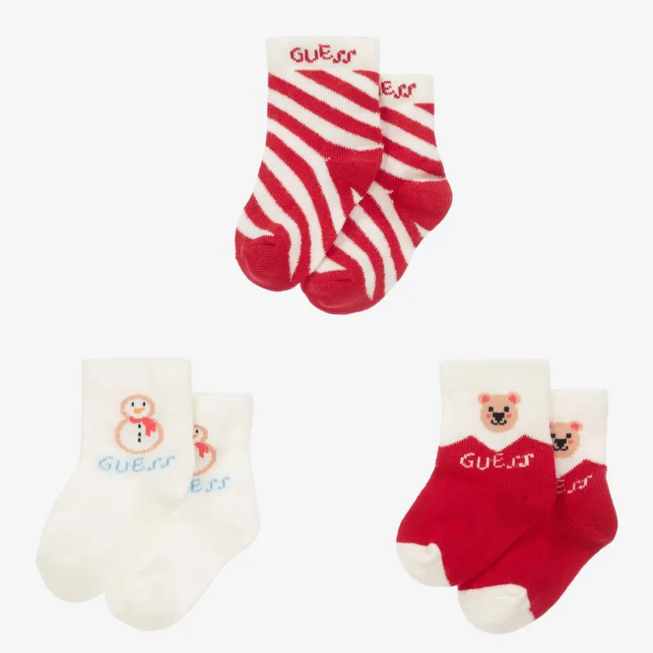 Guess Red & Ivory Cotton Baby Socks (3 Pack) Sale