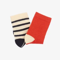 Petit Bateau Red & Navy Blue Striped Socks (2 Pack) Sale