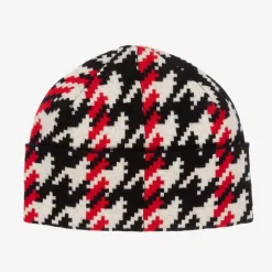 Perfect Moment Red & Black Merino Wool Houndstooth Beanie Best