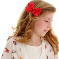 Peach Ribbons Red Bow Hair Clip (12cm) Discount