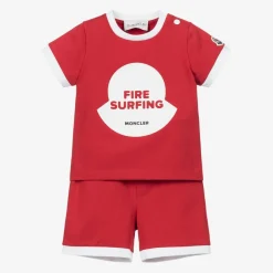 Moncler Enfant Red Cotton Shorts Set Clearance