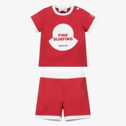 Moncler Enfant Red Cotton Shorts Set Clearance
