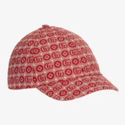 Gucci Red Double G Geometric Cotton Jacquard Cap Outlet