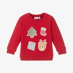 NAME IT Red Festive Cotton Baby Sweatshirt Outlet