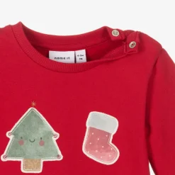 NAME IT Red Festive Cotton Baby Sweatshirt Outlet