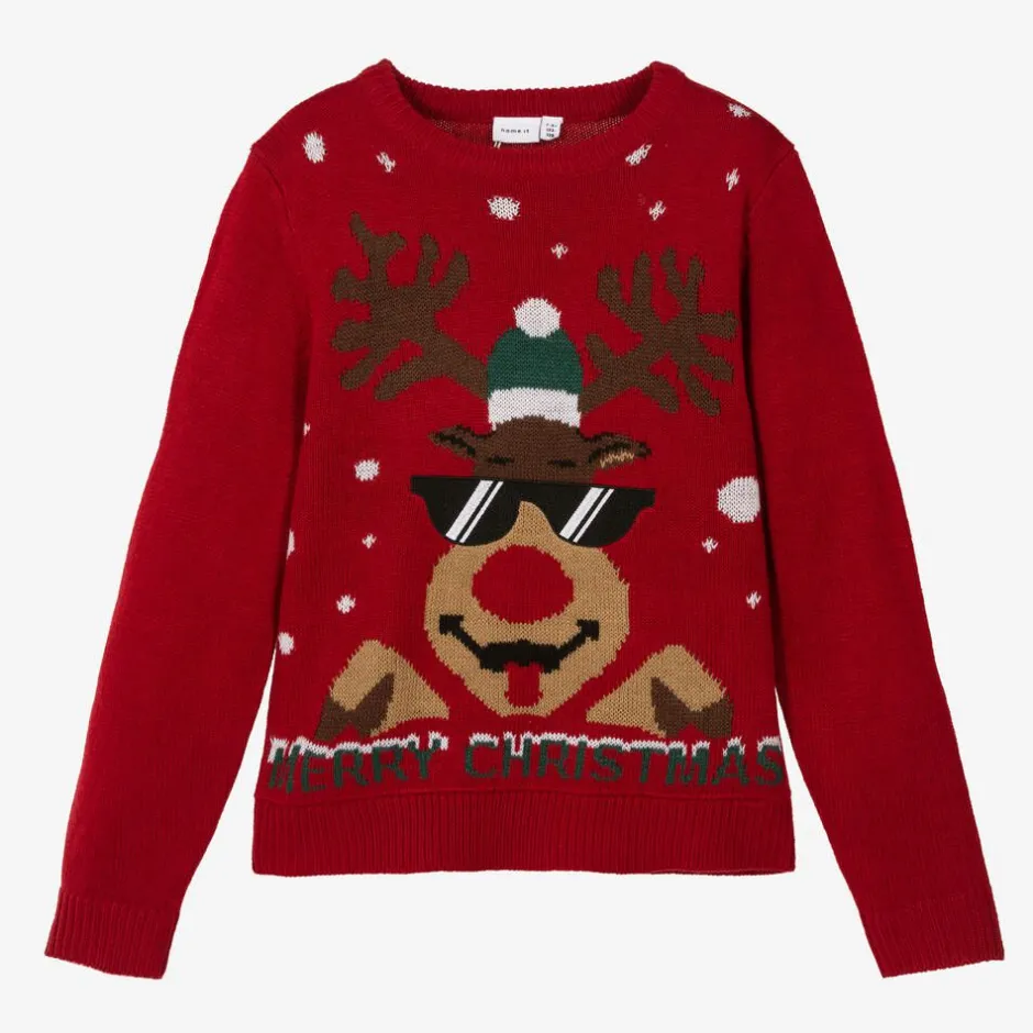 NAME IT Red Festive Reindeer Sweater Outlet