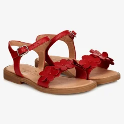 Childrens Classics Red Leather Flower Sandals New