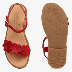 Childrens Classics Red Leather Flower Sandals New