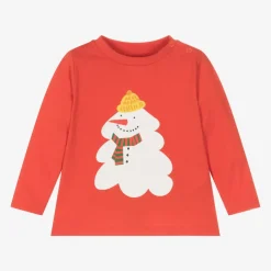 Stella McCartney Kids Red Organic Cotton Snowman Baby Top New
