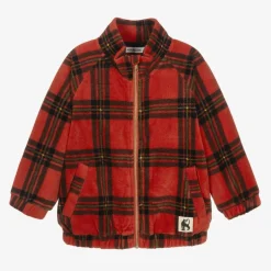 Mini Rodini Red Tartan Check Zip-Up Fleece Top New
