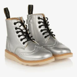 Young Soles Silver Faux Leather Brogue Boots Discount