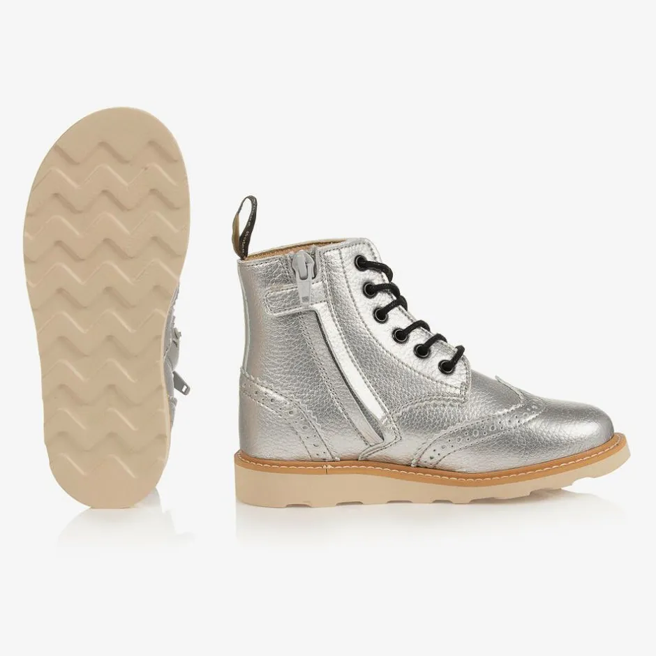 Young Soles Silver Faux Leather Brogue Boots Discount