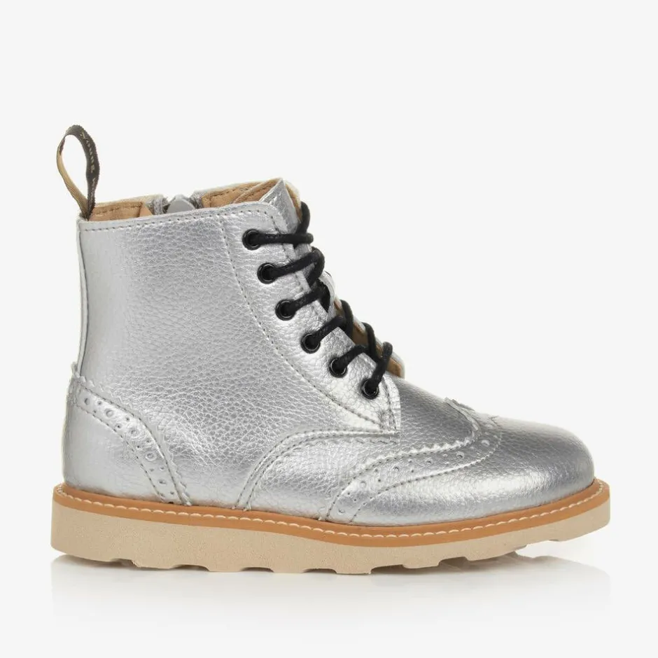 Young Soles Silver Faux Leather Brogue Boots Discount