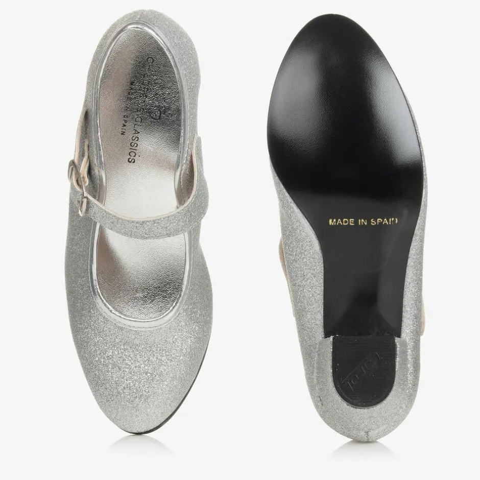 Childrens Classics Silver Glitter Heeled Shoes Clearance