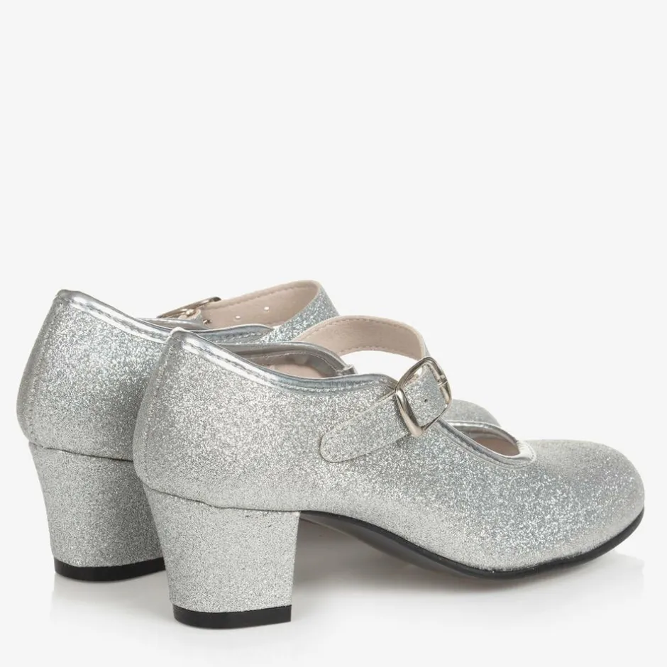 Childrens Classics Silver Glitter Heeled Shoes Clearance