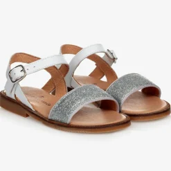 Childrens Classics Silver Glitter Leather Sandals New