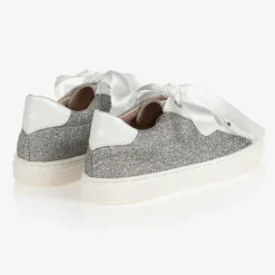 Childrens Classics Silver Glitter Leather Trainers Outlet