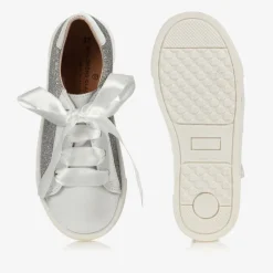 Childrens Classics Silver Glitter Leather Trainers Outlet