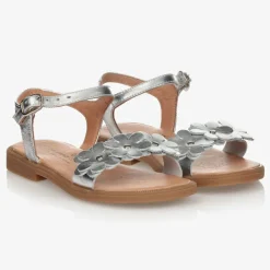 Childrens Classics Silver Leather Flower Sandals Outlet