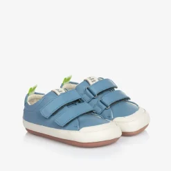 Tip Toey Joey Sky Blue Leather Velcro Trainers Hot