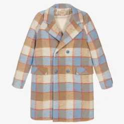 Gucci Teen Boys Beige & Blue Check Wool Coat Best