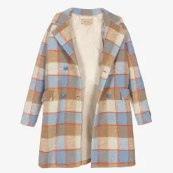 Gucci Teen Boys Beige & Blue Check Wool Coat Best