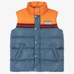 Gucci Teen Boys Blue & Orange Puffer Gilet Outlet