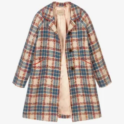 Gucci Teen Girls Beige Check Coat New