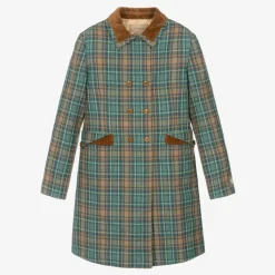 Gucci Teen Girls Blue & Brown Wool Check Coat Outlet